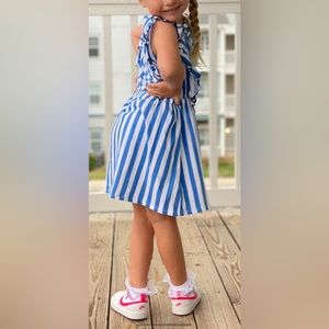 Crewcuts Blue & White Stripe Ruffle Tank Dress. Girls Size 5.
